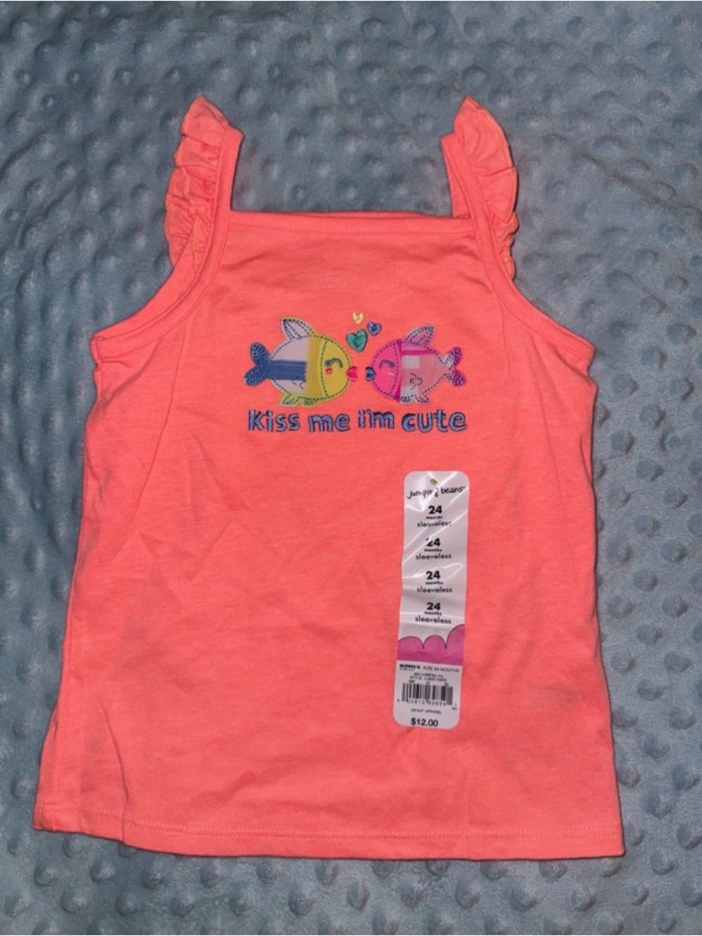 jumping beans Coral Pink Tank Top with Fish Embroidery